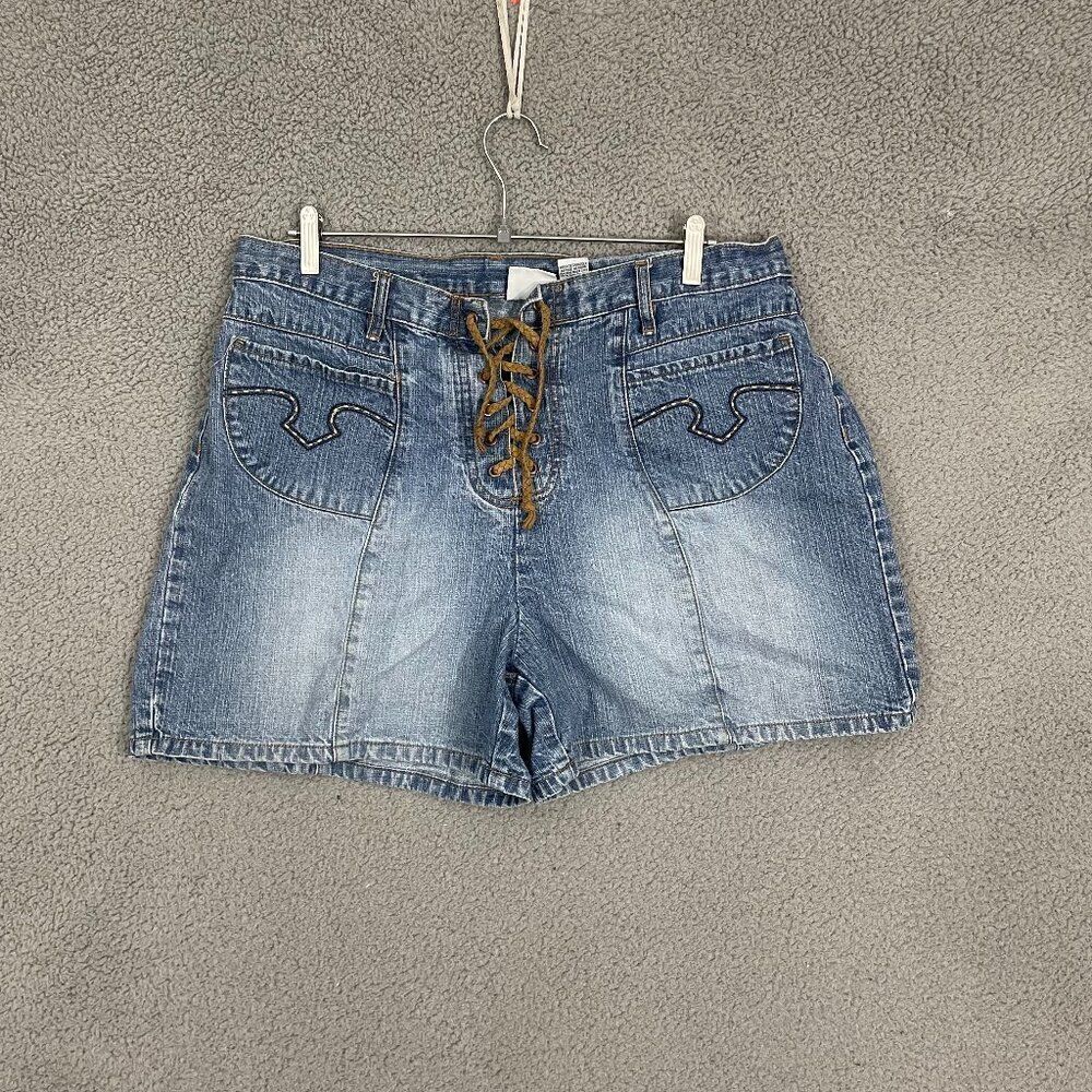 Carolina Blues Denim Shorts Women 18W Blue Light Wash Lace Up Y2K